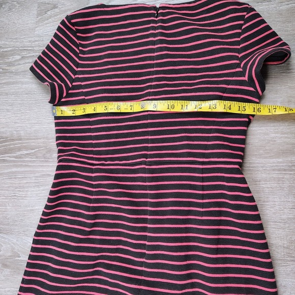 Talbots Women's Size 2 Pink Black Striped Pleated Dress Zip Stretch Short Sleeve - Picture 9 of 9